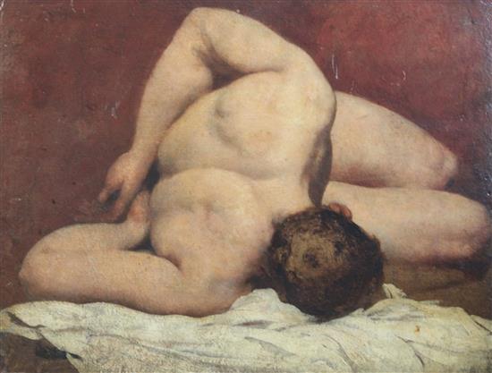 Attributed to William Etty, R.A. (1787-1849) Study of a reclining nude man 18 x 23.5in. Provenance: Formerly in the collection of Alber